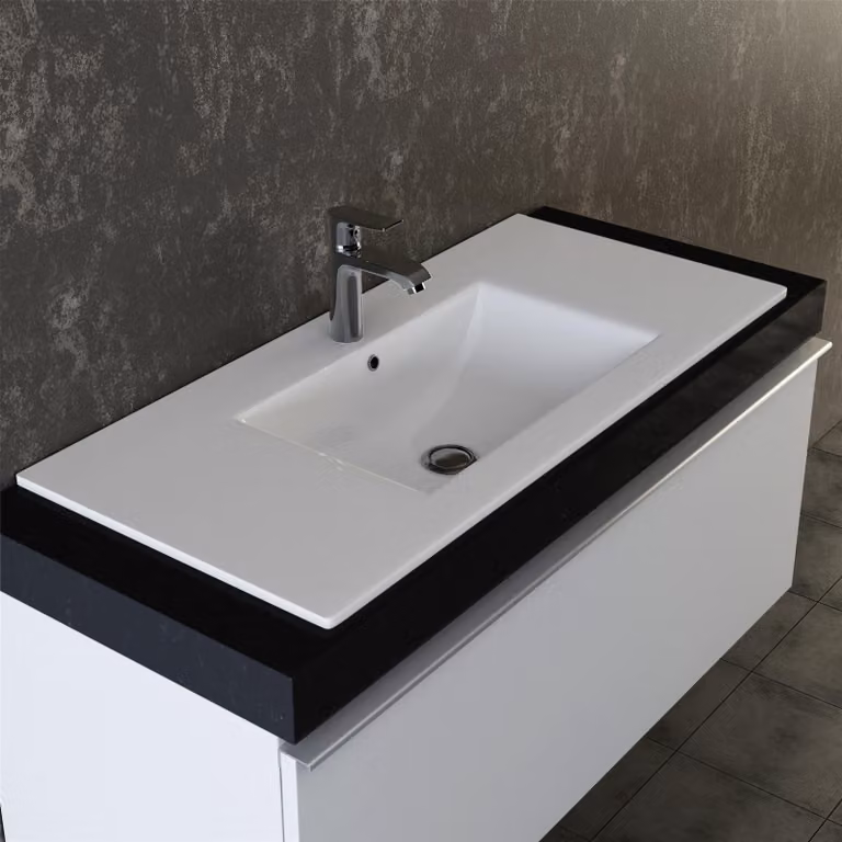 Lavabo da incasso in Vetroceramica VILSTEIN, 92 cm, bianco, con troppopieno, lavabo da incasso, lavabo da appoggio