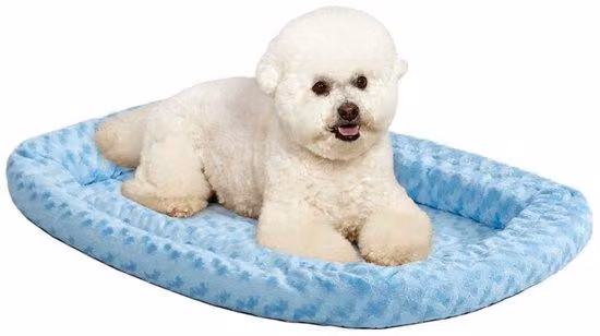 Cuscino in pile per cani Ibenzoa® per gabbie metalliche – cuccia morbida a doppio strato per cani di piccola taglia, 46 cm, blu, con imbottitura in poliestere e 4 elastici