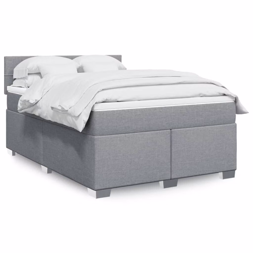 vidaXL Giroletto a Molle con Materasso Ibrido in Tessuto Grigio e Bianco L/P/H: 140 x 200 cm