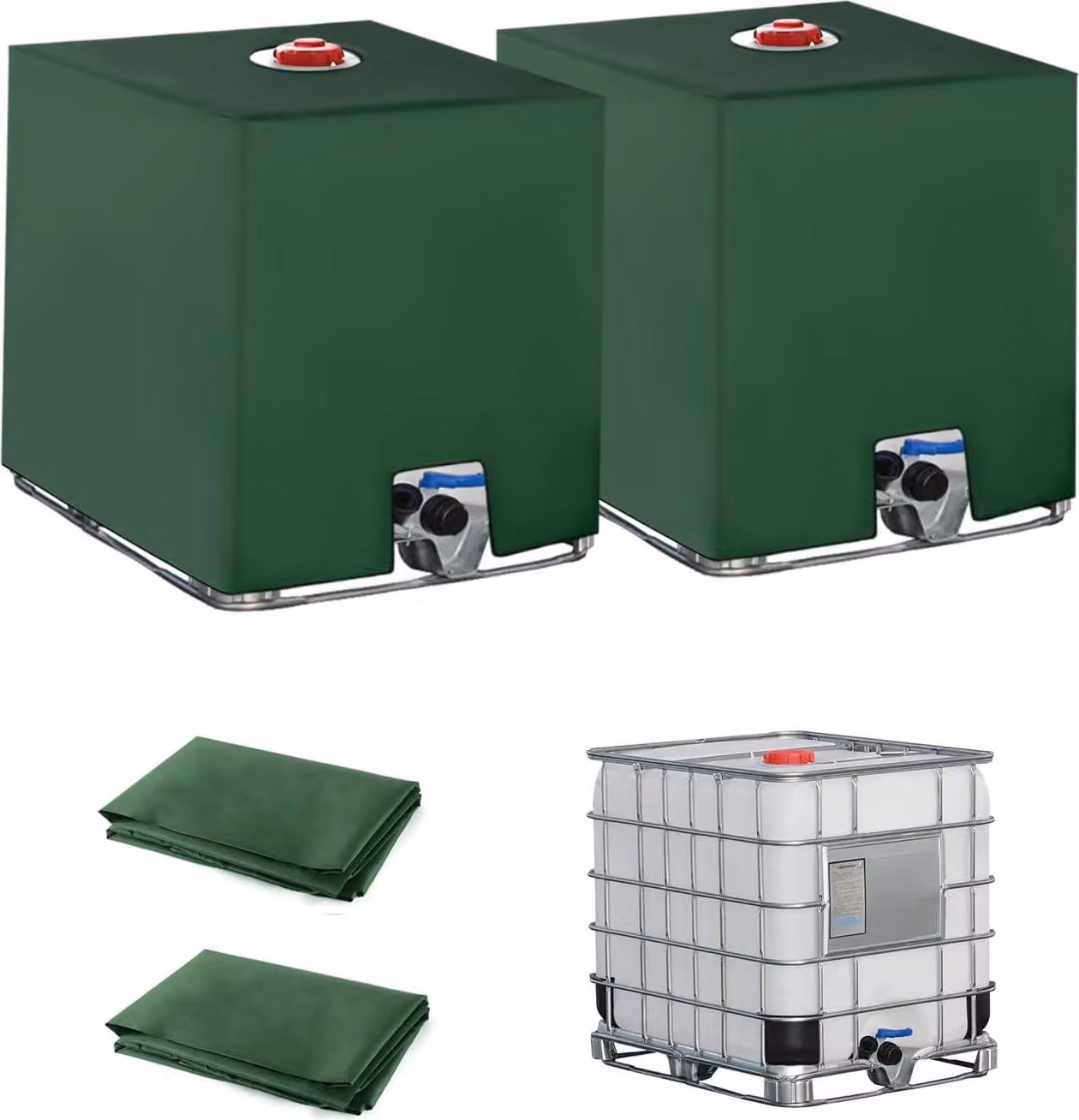 2 coperture per serbatoio IBC, 1000 litri, telo impermeabile per la raccolta dell'acqua piovana, protezione antipolvere, serbatoio d'acqua, dimensioni 116 x 100 x 120 cm (verde)