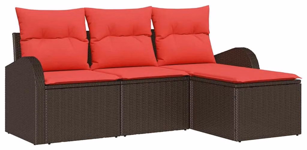 Set di divani con cuscino 4 pcs Marrone e Rosso polyrattan
