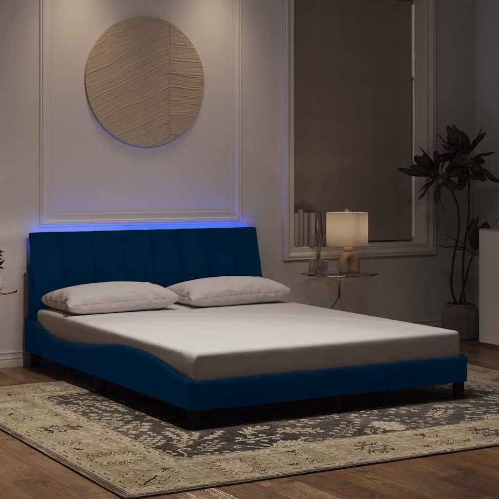 vidaXL Giroletto Hanko in Velluto Blu con LED e Porta USB L/P: 160 x 200 cm – 1