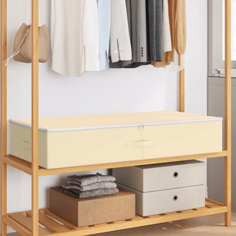 Set di 2 scatole di stoccaggio pieghevoli vidaXL in tessuto non tessuto beige, L: 100 cm, P: 50 cm, H: 18 cm