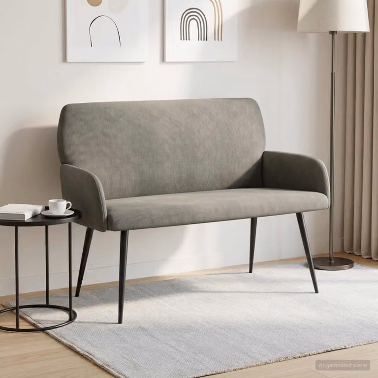 vidaXL Divano 2 posti moderno in tessuto grigio con gambe in metallo nero L: 115 cm, P: 86 cm, H: 58 cm