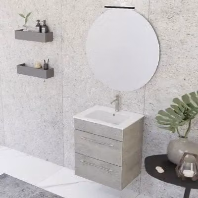 Mobile bagno sospeso INBAGNO Smart grigio legno con lavabo e specchio con illuminazione LED L: 55 cm, P: 43 cm, H: 62 cm – 1