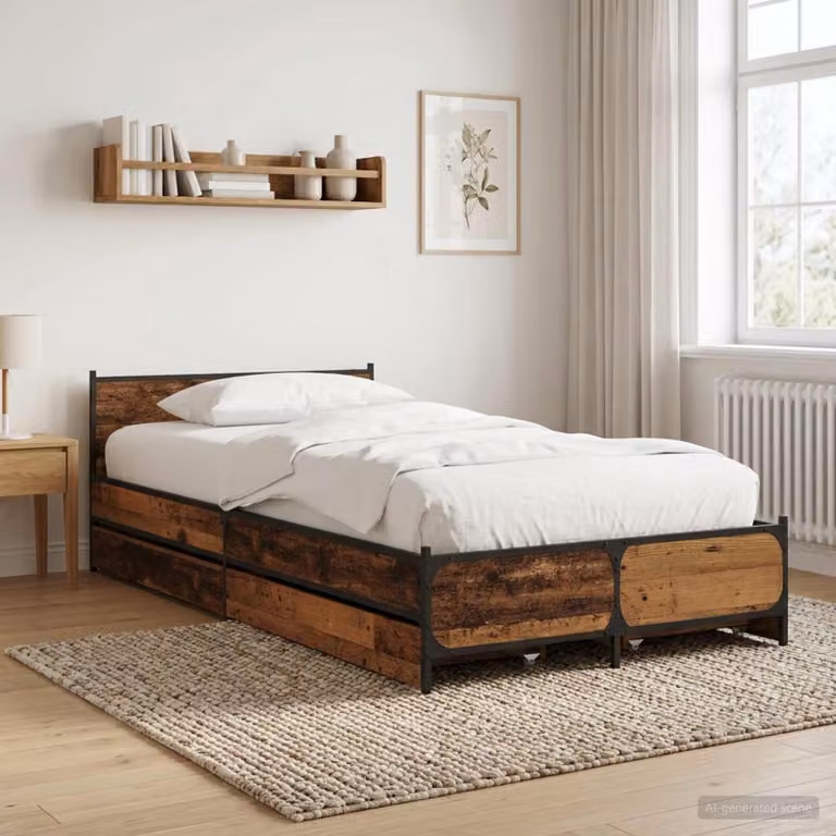 vidaXL Struttura letto con testata e cassetti in legno color marrone L 80 cm x P 200 cm x H 140 cm