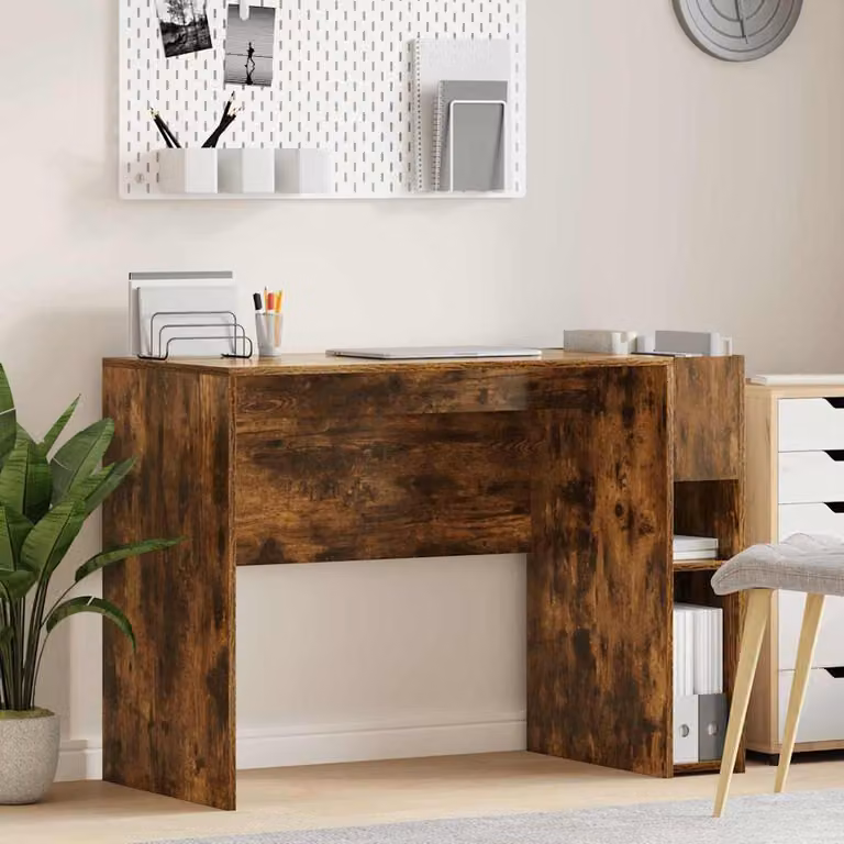 Scrivania moderna vidaXL in legno ingegnerizzato rovere fumé, L: 109 cm, P: 50 cm, H: 78 cm