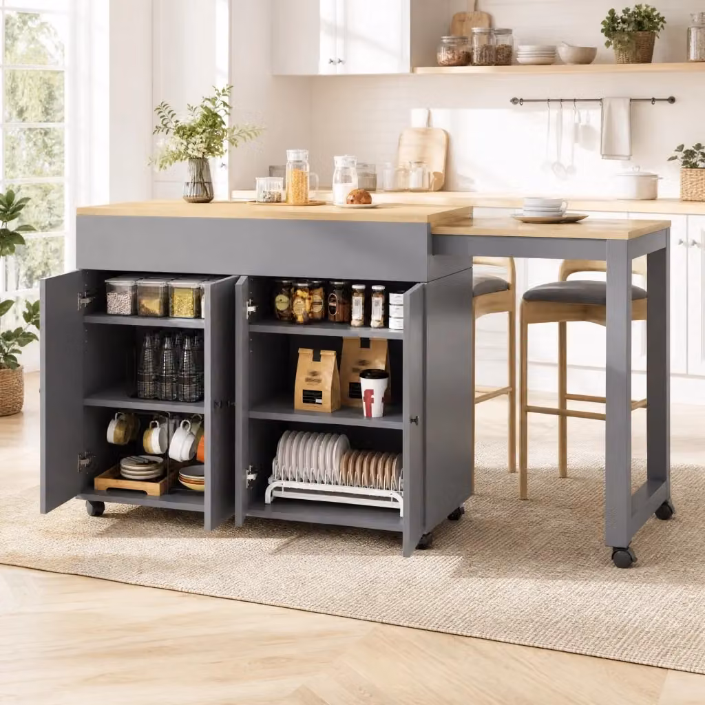 Tavolo bar allungabile moderno WISHDOR con contenitore, L: 117-180 cm, P: 50 cm, H: 94,6 cm, grigio – 2