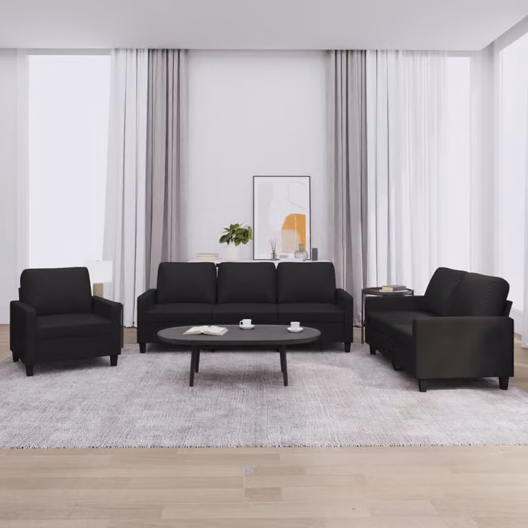 Maison Exclusive - Set divano 3 pezzi con cuscini in ecopelle nera