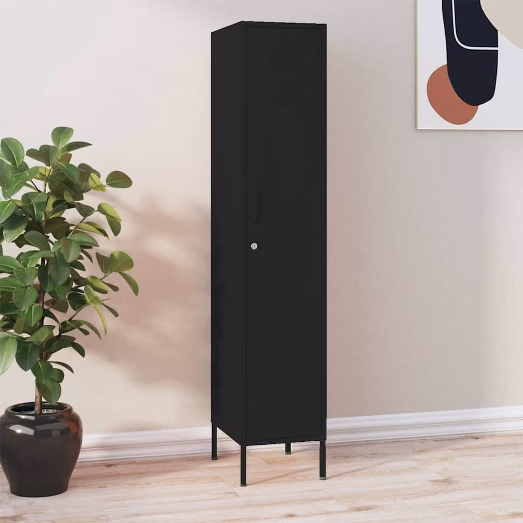Armadio moderno vidaXL in metallo nero opaco con serratura e ripiani interni L/P/H: 35 x 46 x 180 cm – 1