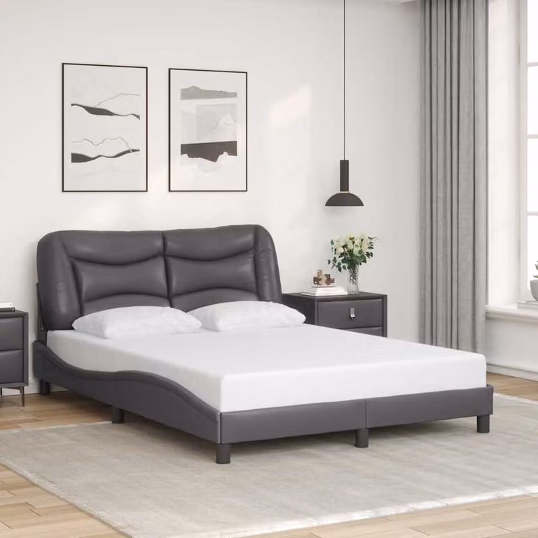 Giroletto senza materasso Hvar vidaXL in similpelle grigia, L 140 x P 200 cm