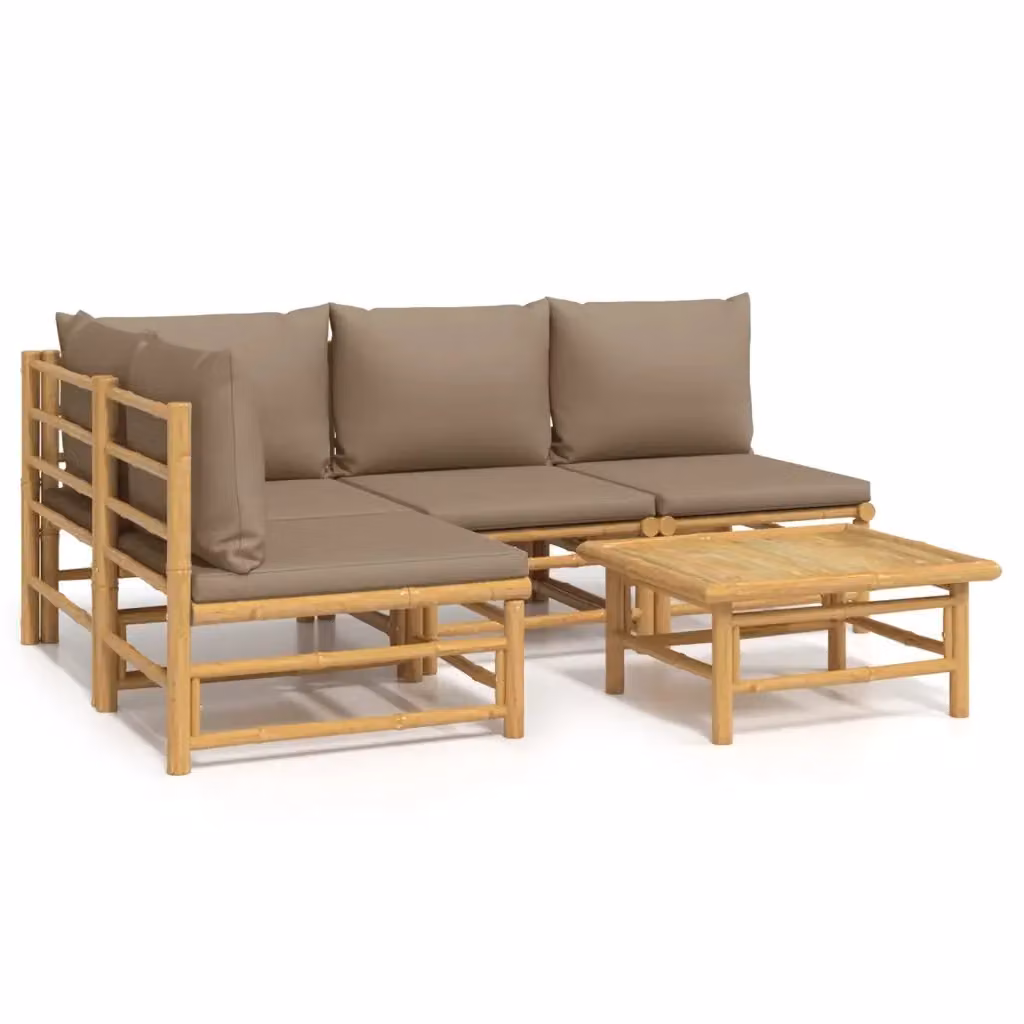 Set Salotto da Giardino vidaXL in Bambu con Cuscini Beige 5pz – 2