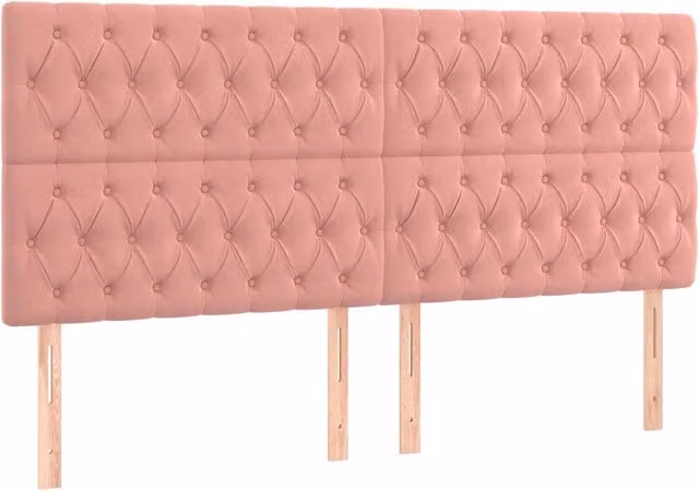Testata per letto in velluto rosa con struttura in legno e MDF, L: 180 cm, P: 7 cm, H: 118-128 cm – 1