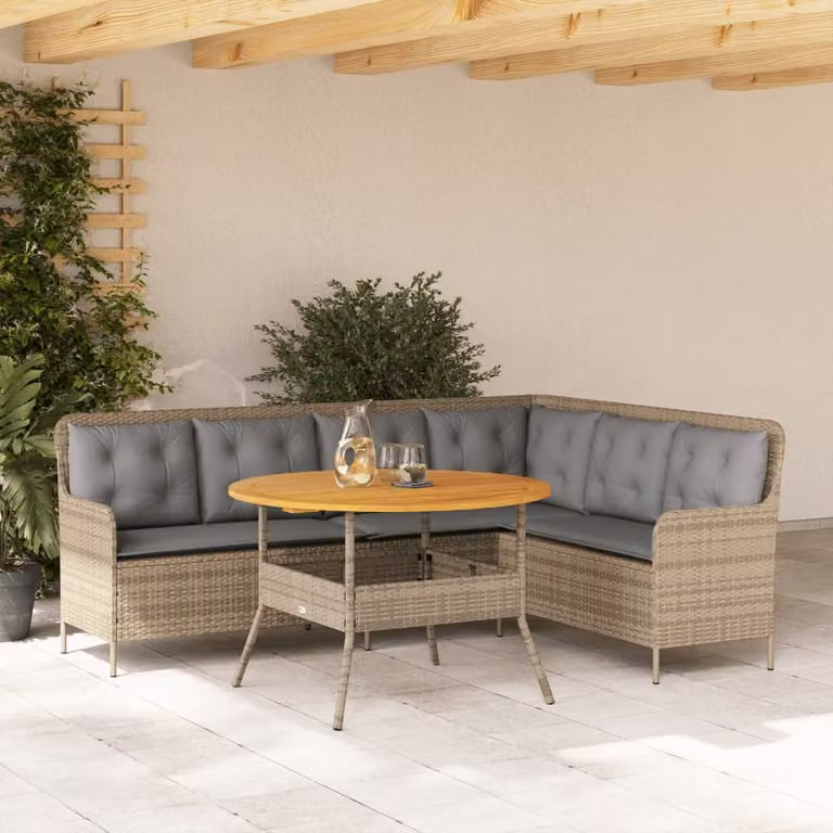 Set di Divani da Giardino vidaXL a Forma di L in Polyrattan con Cuscini Beige e Tavolino da Caffè