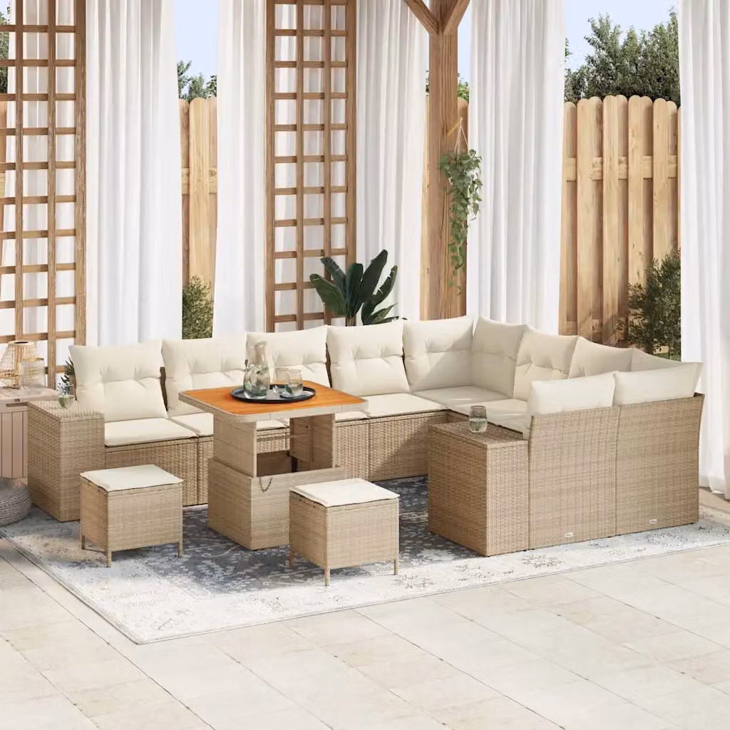 vidaXL Set Divano da Giardino Moderno 12 Pezzi con Cuscini Beige – 1