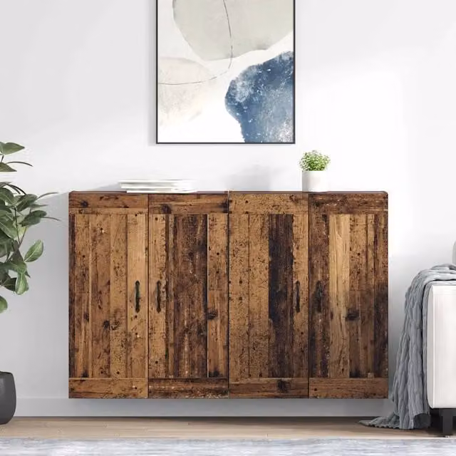 Set di 2 mobili a muro vidaXL in legno effetto marrone opaco, L: 69,5 cm, P: 34 cm, H: 90 cm