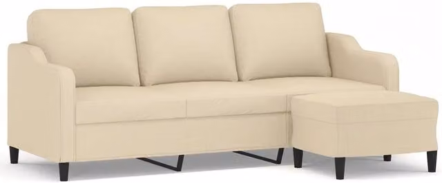 Divano | Divano da soggiorno | Sofa a 3 Posti con Poggiapiedi Crema 180 cm in Tessuto