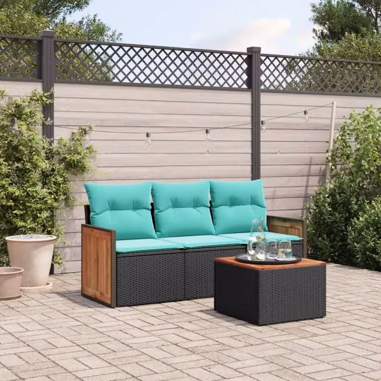 Maison Exclusive - Set divano da giardino a 4 pezzi con cuscini, in polyrattan nero
