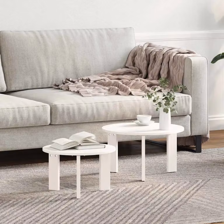 Set di 2 tavolini da salotto rotondi vidaXL in legno di pino bianco, L/P/H: 47,5 x 47,5 x 27 cm