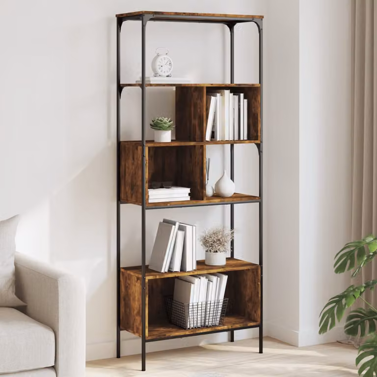 Libreria vidaXL con 5 Ripiani in Stile Industrial, Colore Rovere Fumo, L: 76 cm, P: 33 cm, H: 188,5 cm