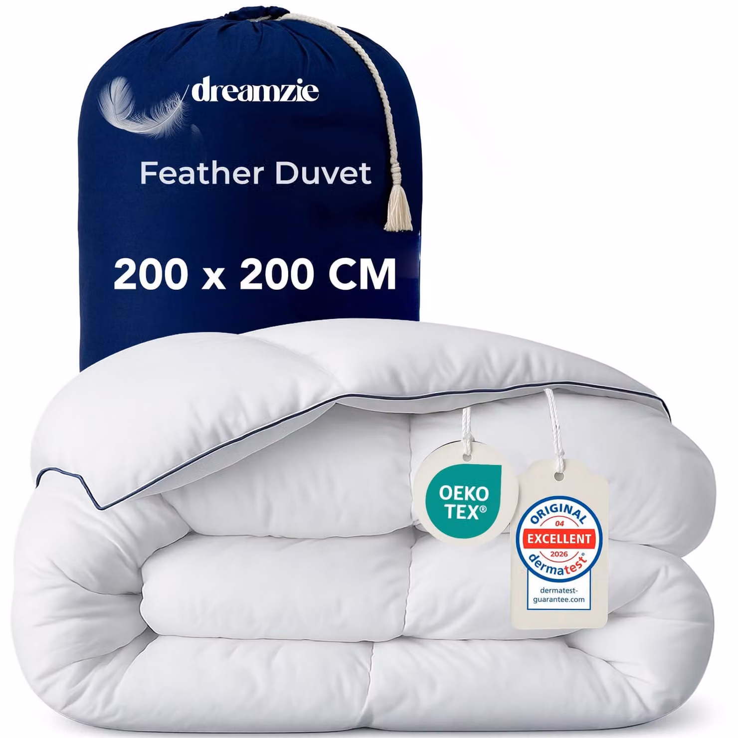 Copertura per letto, dimensioni 200x200 cm, imbottitura in piume e piumino, 450 g/m², certificata