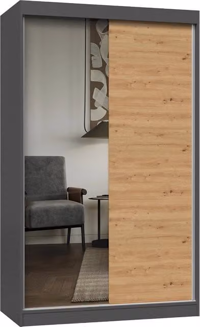 Armadio moderno IGA 120 A/B con ante scorrevoli e specchio colore antracite opaco – 1