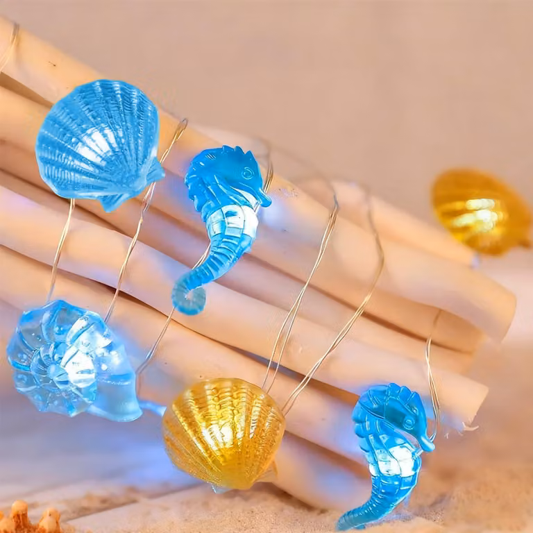 Catena luminosa LED da 2 metri con 20 decorazioni a forma di animali marini, adatta per interni ed esterni