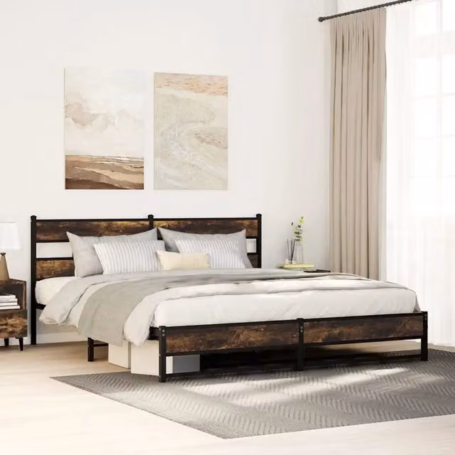 Giroletto vidaXL in metallo e MDF colore rovere fumo, L/P/H: 180 x 200 x 91,5 cm – 1