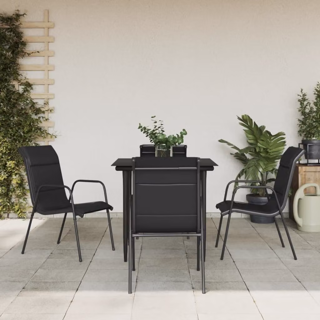 The Living Store Set da pranzo da giardino 5 pezzi in acciaio e textilene nero