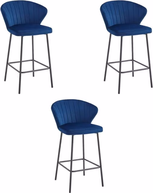 Set di 3 sgabelli bar Gatta in velluto blu e acciaio