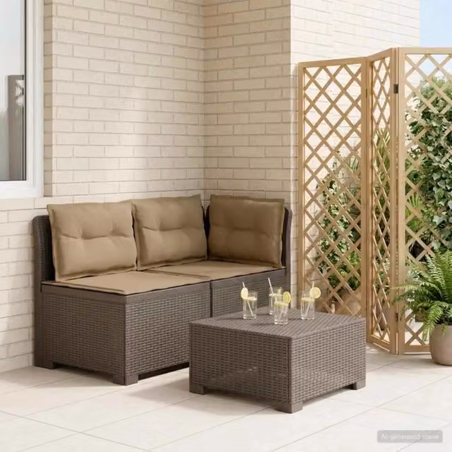 Divano da giardino a 2 posti con cuscini in aspetto rattan e tessuto resistente ai raggi UV per esterno, disponibile nei colori grigio, beige o marrone