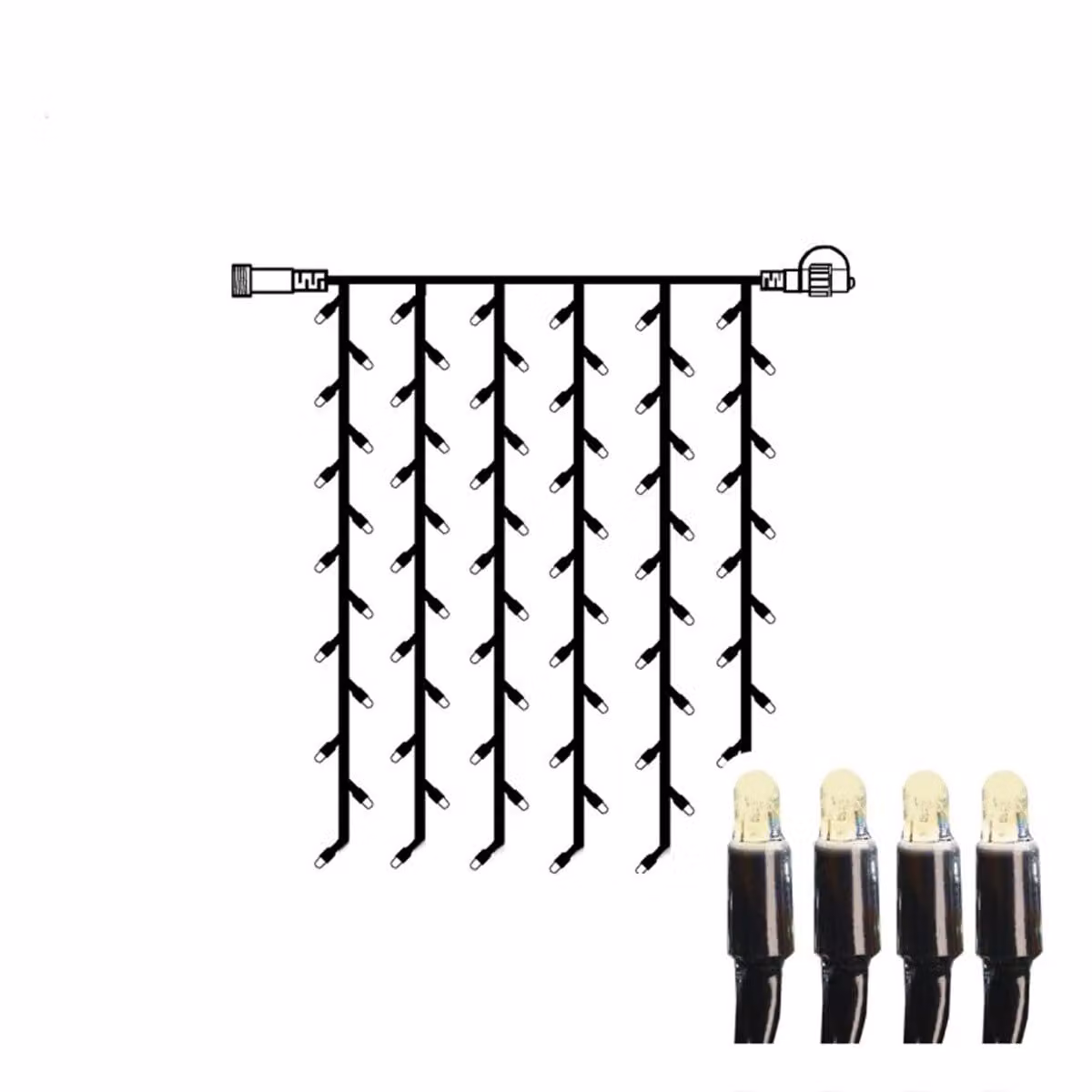 Sistema 24 LED a tendina luminosa - 1x1 m - 49 LED bianco caldo - collegabile - senza trasformatore