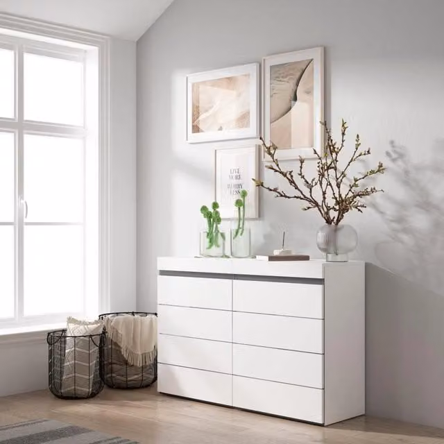 Cassettiera, 114x35x75cm, Camera da letto, Con Stoccaggio, Bianco e nero RF3422