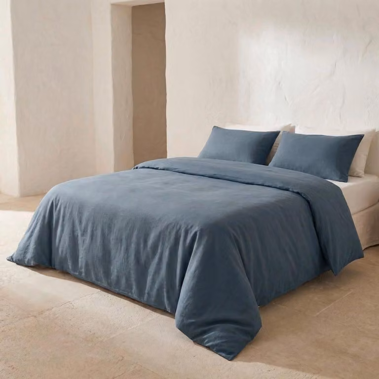 Set di lenzuola con copripiumino GAMUSI – 240 x 220 cm – Blu – 100% cotone (144 fili) – Include federe