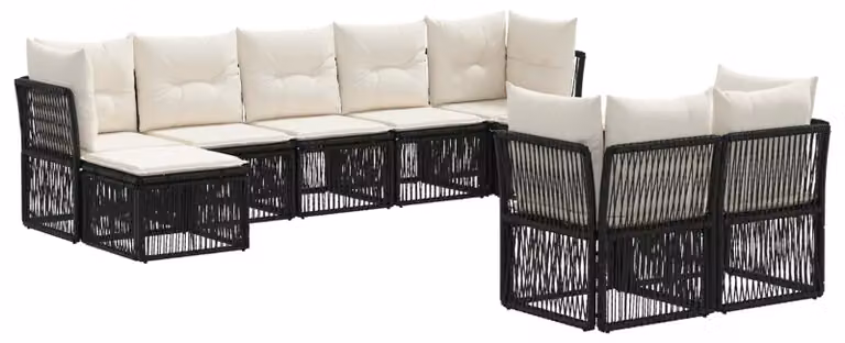 Set da giardino composto da 9 pezzi, colore nero, realizzato in rattan sintetico