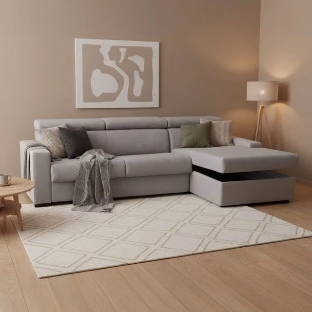Divano Letto Allevatore Talamo Italia, Divano ad Angolo con Penisola Contenitore Destra e Apertura Girevole, Grigio, L 280 cm x P 95 cm x H 85 cm