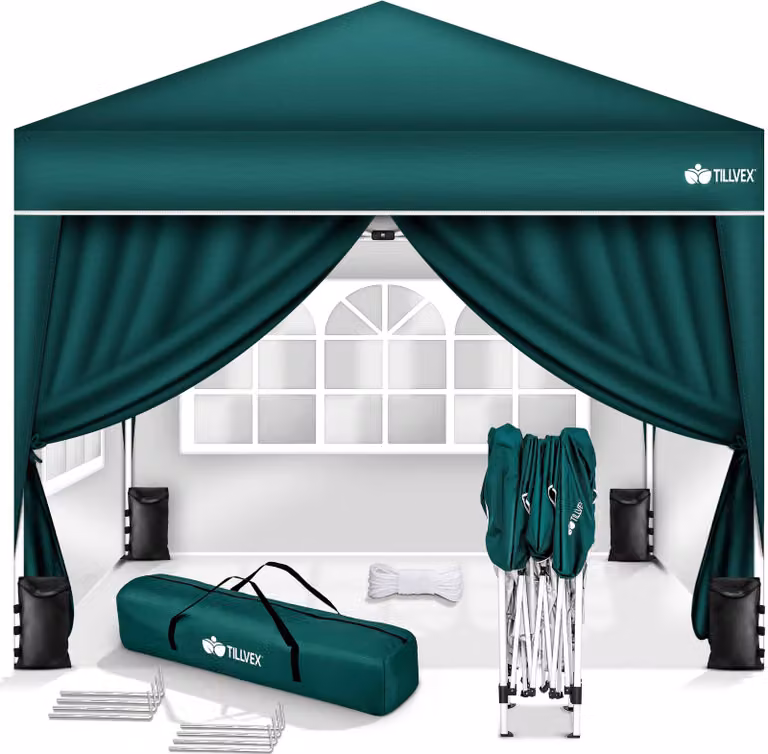 gazebo tillvex 3x3m verde - con 4 pannelli laterali impermeabili | gazebo pop-up pieghevole regolabile in altezza | tenda da giardino protezione UV 50+ | tenda da festa con borsa per giardino