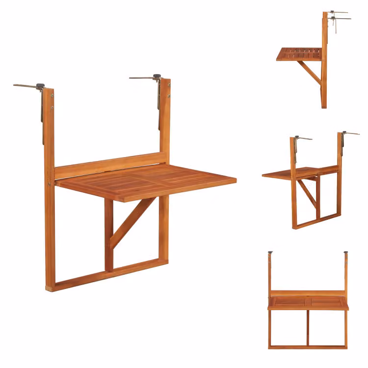 vidaXL Tavolo da balcone sospeso 64,5x44x80 cm in legno massiccio di acacia - Tavoli da giardino