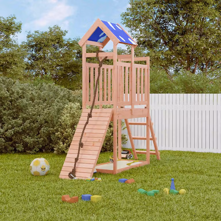 vidaXL Set da Gioco da Esterno in Legno di Douglas con Sabbiera e Torre di Gioco, Marrone