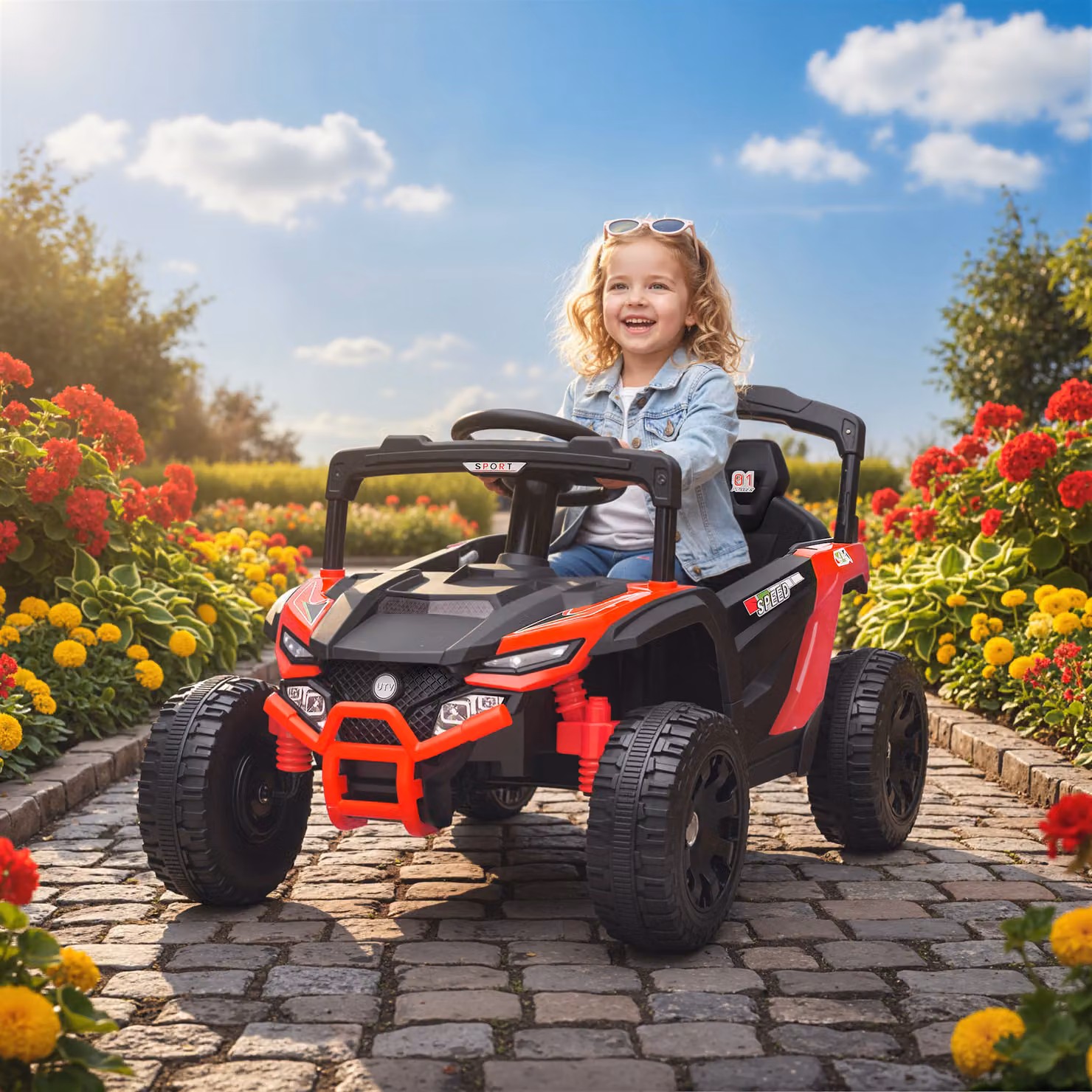 Auto Elettrica per Bambini AIYAPLAY 12V con 2 Motori, Telecomando 2,4G, Sospensioni Posteriori, Fari e Musica, Colore Rosso – 2