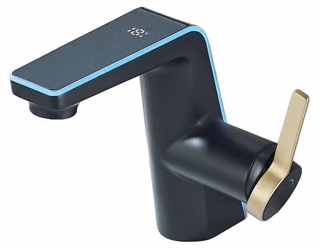 Miscelatore per lavabo, controllo digitale a LED, due modalità di erogazione, finitura nero opaco
