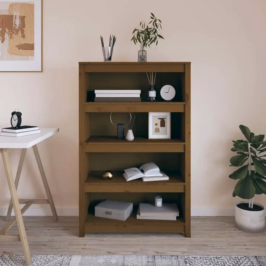 Libreria moderna vidaXL in legno massello di pino marrone L: 80 cm, P: 35 cm, H: 126 cm