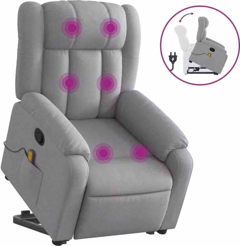 Poltrona Alzapersona Massaggi Reclinabile Grigio Chiaro Tessuto