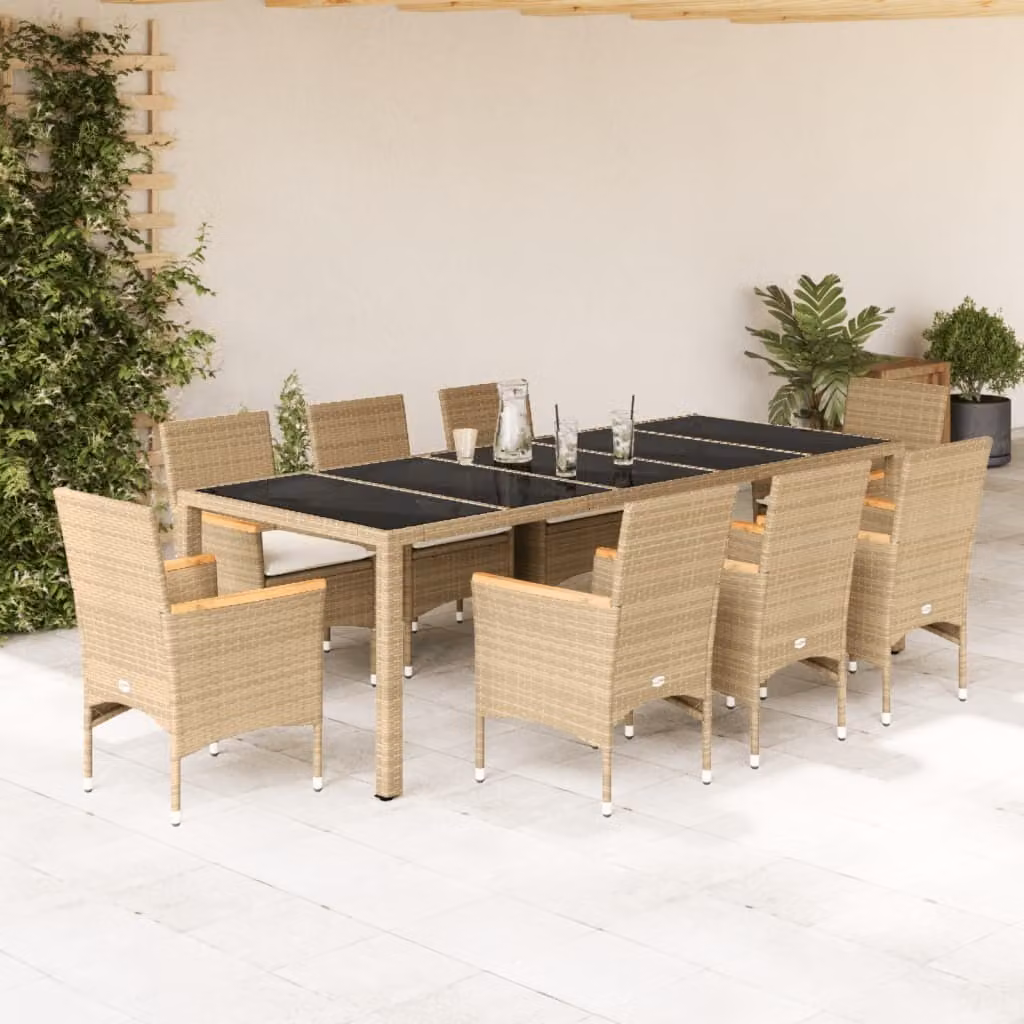 Maison Exclusive - Set da Pranzo da Giardino 9 pz con Cuscini Polyrattan e Vetro