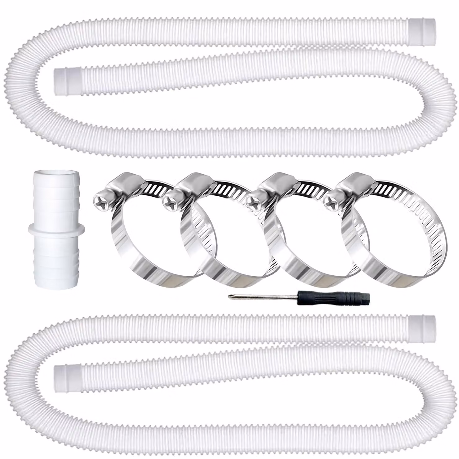 Tubo per piscina, diametro 32 mm, confezione da 2 pezzi, lunghezza 150 cm, resistente ai raggi UV e all'acqua clorata, con 4 clip di sicurezza