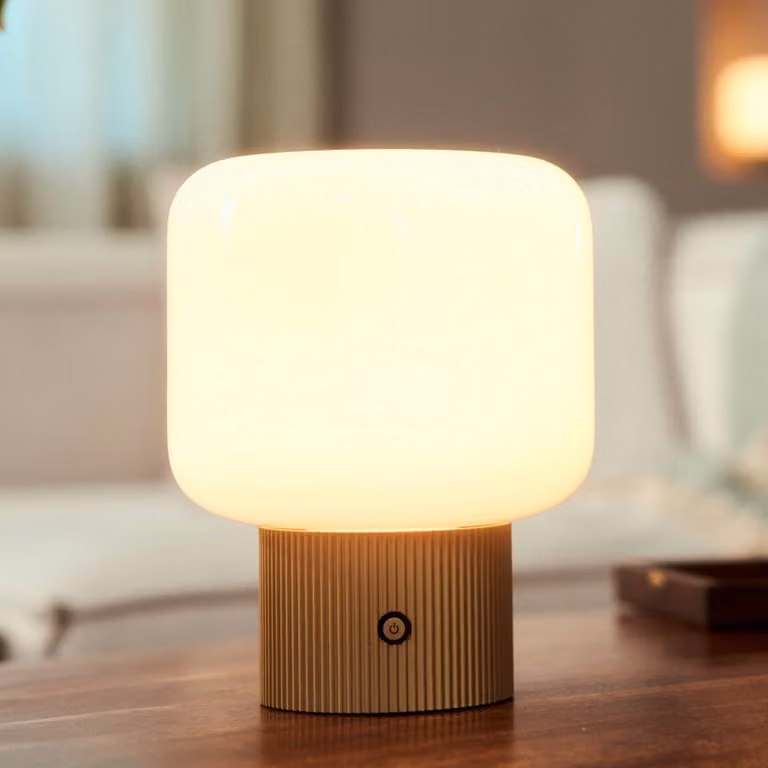Lampada da tavolo a LED Katrin Palme Lucande, dimmerabile, Crema / Ambra, Soggiorno / Sala da pranzo, Vetro, Moderno, Lampada da tavolo LED