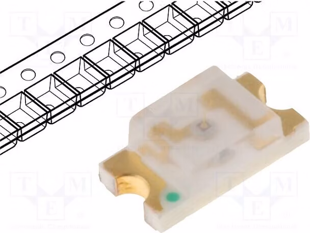 10 LED 1206, 20÷49 mcd, angolo di emissione 120°, dimensioni 3,2x1,6x1,1 mm, tecnologia SMD, colore rosso, tensione di funzionamento 2÷2,4V, corrente di funzionamento 20mA, modello LL-S150VC-V1-2B, tipo LED-D