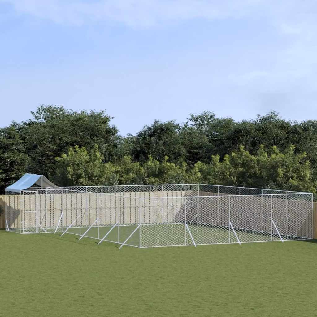 The Living Store Cuccia per cani da esterno con tetto Silver 10x8x2,5 m Acciaio zincato