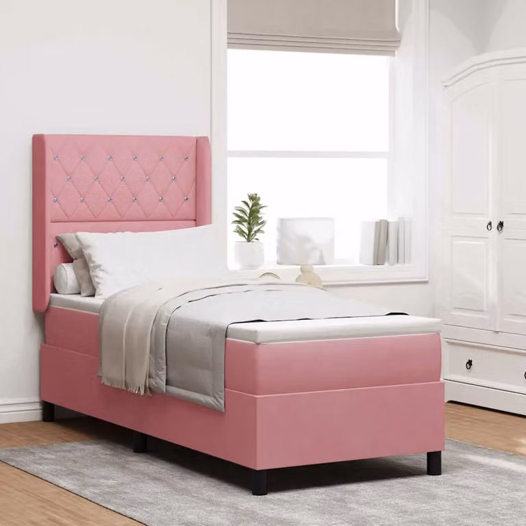 Letto a molle con materasso vidaXL in velluto rosa L 80 cm x P 200 cm x H 140 cm