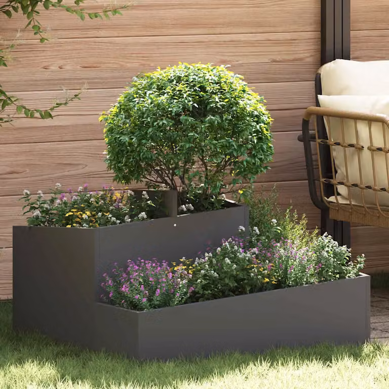 Vaso da giardino vidaXL in acciaio nero L: 80 cm, P: 80 cm, H: 50 cm